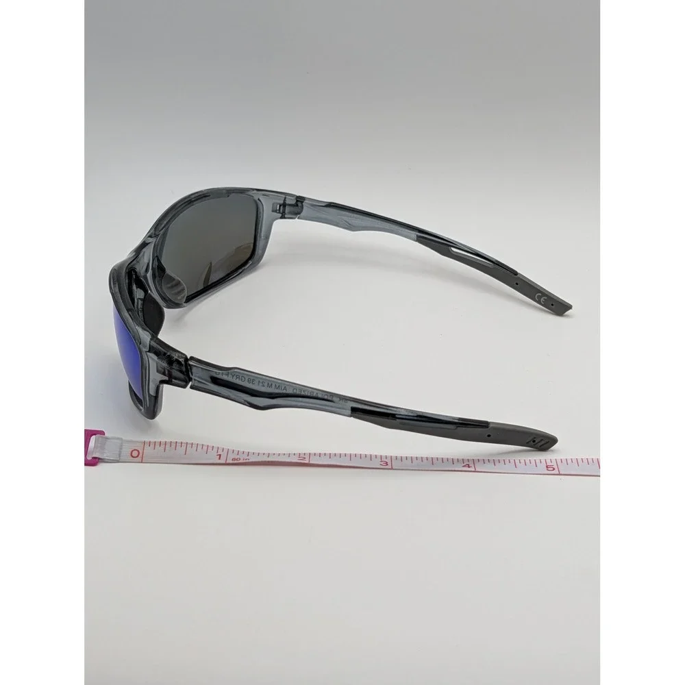 Foster Grant AIM M21 Polarized Sunglasses Grey Blue Mirror Sport Wrap Men Women